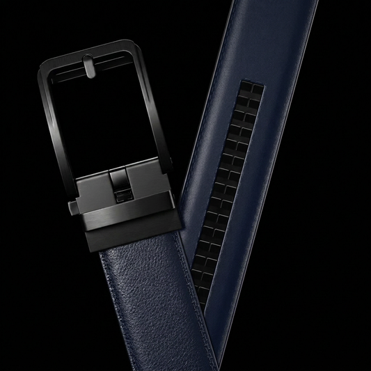 Ceinture Faurel bleue boucle noir mat
