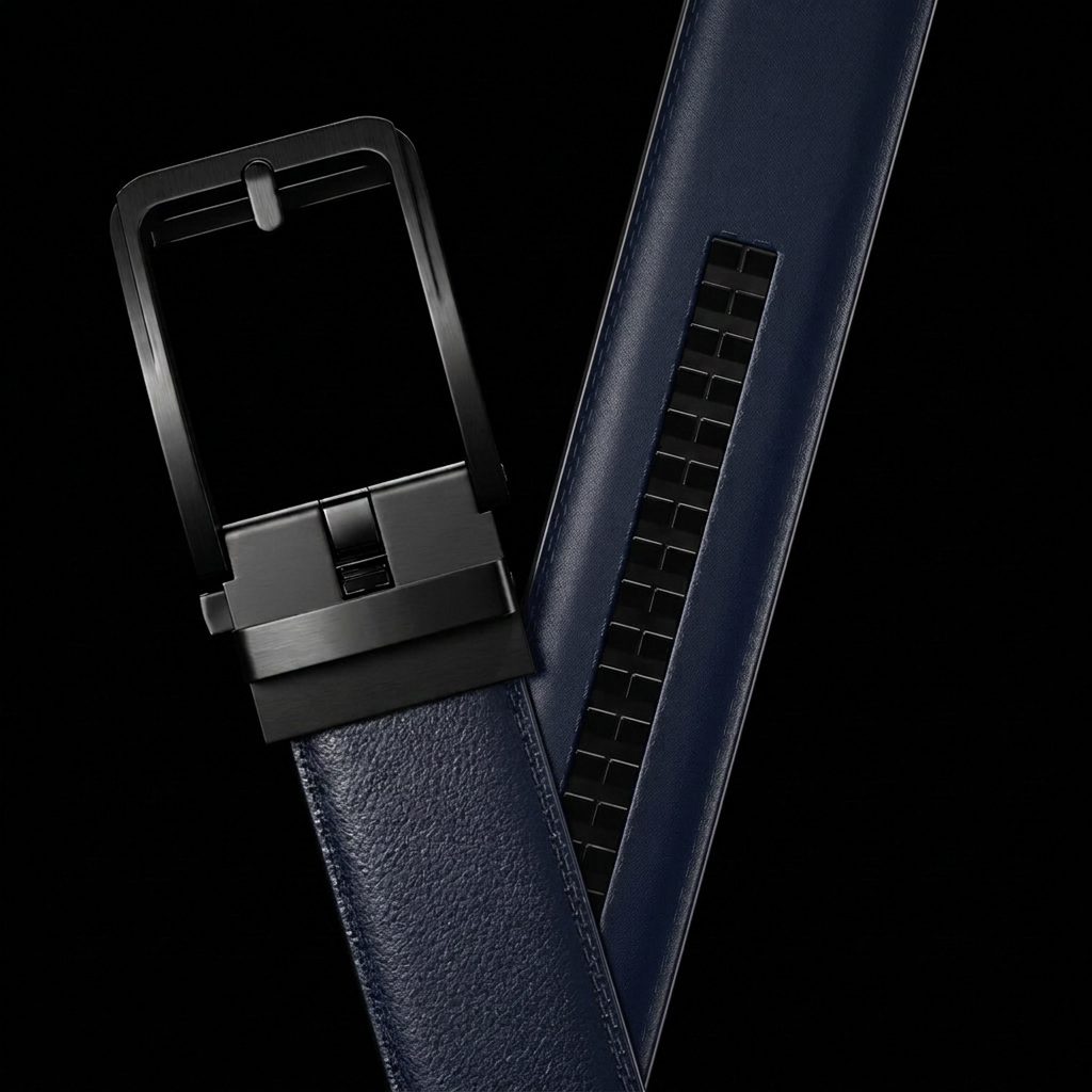 Ceinture Faurel bleue boucle noir mat