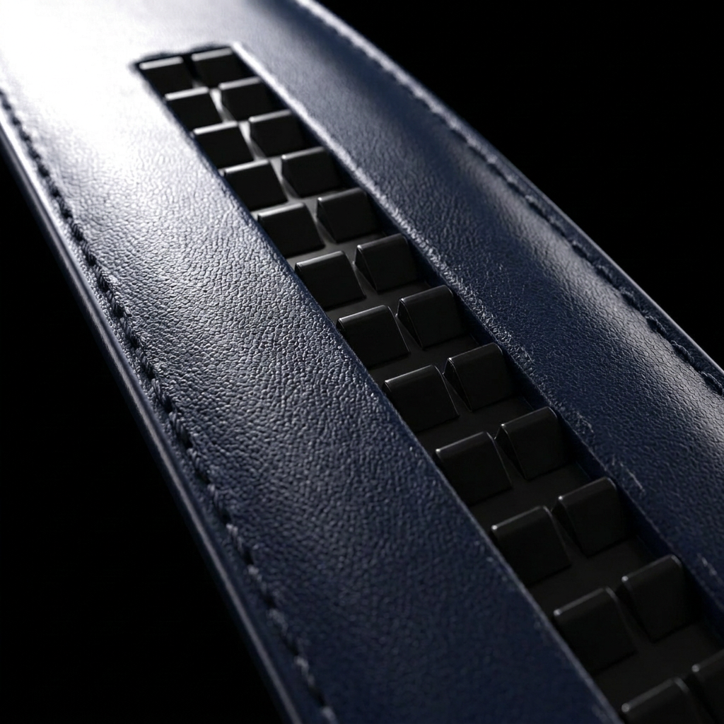 Détail du rail cranté bleu