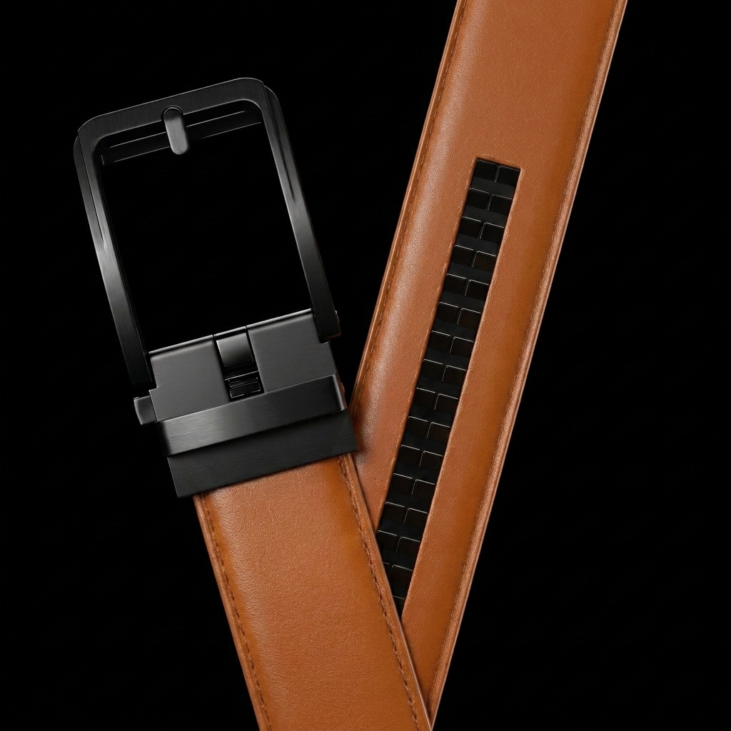 Ceinture Faurel cognac boucle noir mat