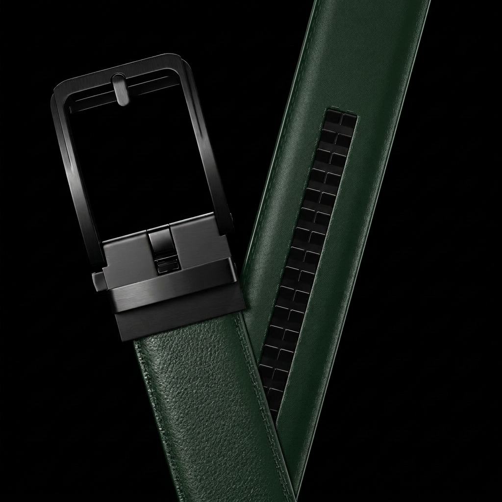 Ceinture Faurel verte boucle noir mat