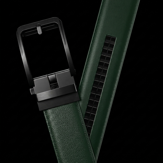 Ceinture Faurel verte boucle noir mat